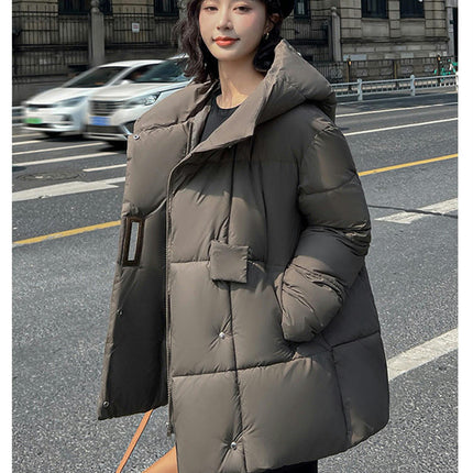 Women Cropped Down Jacket Hooded Winter Long Sleeve Puffer Coat