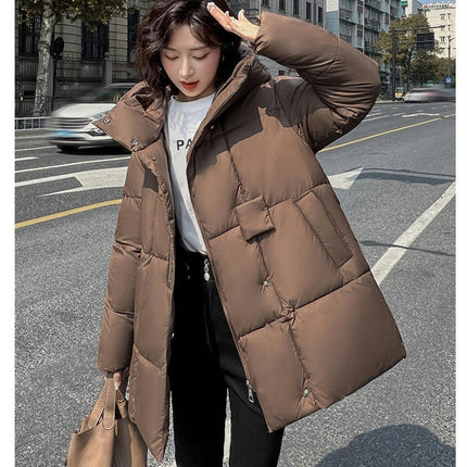 Women Cropped Down Jacket Hooded Winter Long Sleeve Puffer Coat