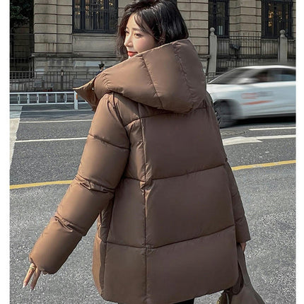 Women Cropped Down Jacket Hooded Winter Long Sleeve Puffer Coat