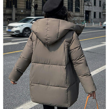 Women Cropped Down Jacket Hooded Winter Long Sleeve Puffer Coat