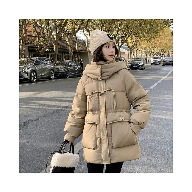 Women's Winter Zip Up Puffer Jacket Padded Down Coat with Hood