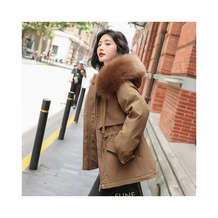 Womens Winter Thicken Coats Fuzzy Fleece Lined Parka Jackets Outwear with Faux-Fur Hood