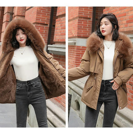 Womens Winter Thicken Coats Fuzzy Fleece Lined Parka Jackets Outwear with Faux-Fur Hood