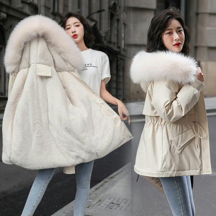 Womens Winter Thicken Coats Fuzzy Fleece Lined Parka Jackets Outwear with Faux-Fur Hood