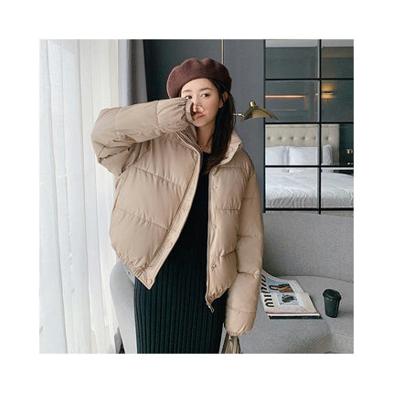 Women's Winter Long Sleeve Zip Up Down Jacket Baggy Cropped Puffer Coat Outerwear