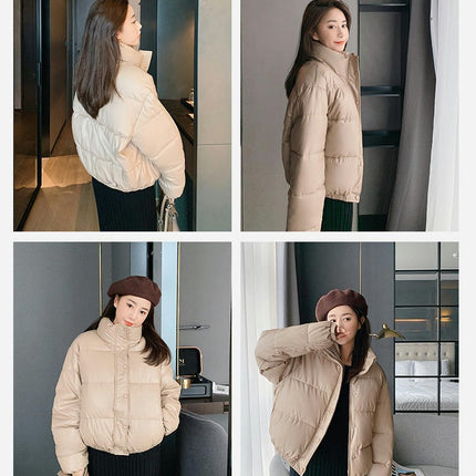 Women's Winter Long Sleeve Zip Up Down Jacket Baggy Cropped Puffer Coat Outerwear