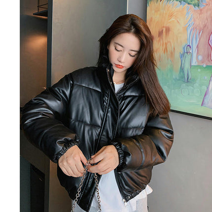 Women's Winter Long Sleeve Zip Up Down Jacket Baggy Cropped Puffer Coat Outerwear