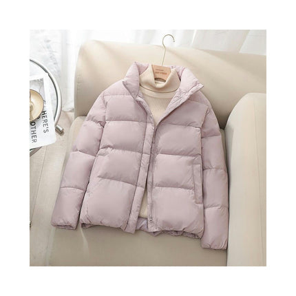 Women Cropped Winter Puffer Coats Stand Collar Jacket Long Sleeve Quilted Outerwear