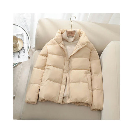 Women Cropped Winter Puffer Coats Stand Collar Jacket Long Sleeve Quilted Outerwear