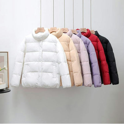 Women Cropped Winter Puffer Coats Stand Collar Jacket Long Sleeve Quilted Outerwear