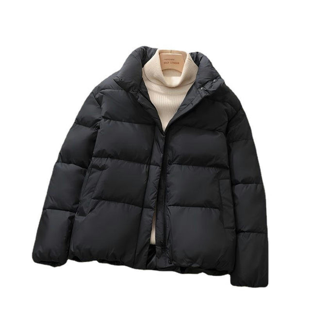 Women Cropped Winter Puffer Coats Stand Collar Jacket Long Sleeve Quilted Outerwear