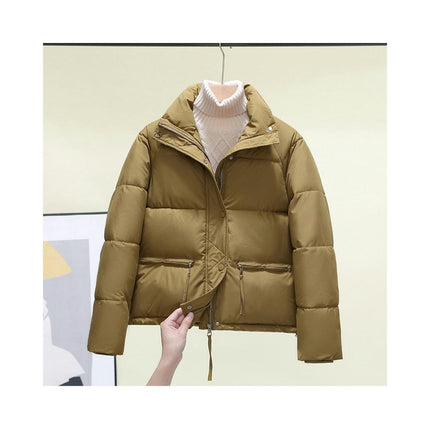 Womens Cropped Puffer Jackets Long Sleeve Stand Collar Coats Quilted Zipper Outerwear