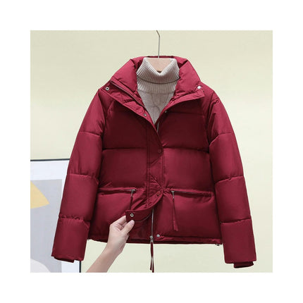 Womens Cropped Puffer Jackets Long Sleeve Stand Collar Coats Quilted Zipper Outerwear