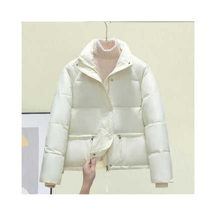 Womens Cropped Puffer Jackets Long Sleeve Stand Collar Coats Quilted Zipper Outerwear