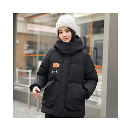 Women's Cropped Puffer Jacket Long Sleeve Hooded Padded Winter Quilted Coat