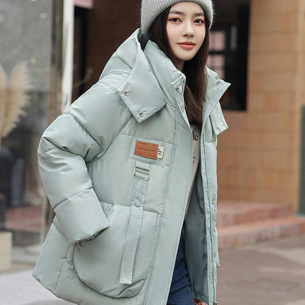 Women's Cropped Puffer Jacket Long Sleeve Hooded Padded Winter Quilted Coat