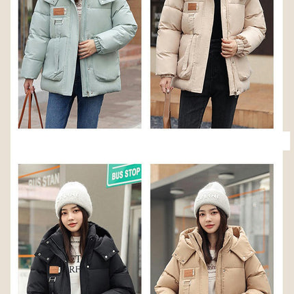 Women's Cropped Puffer Jacket Long Sleeve Hooded Padded Winter Quilted Coat