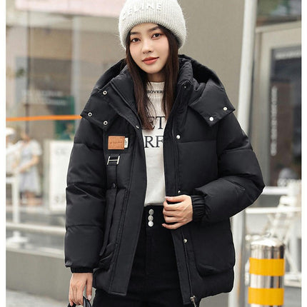 Women's Cropped Puffer Jacket Long Sleeve Hooded Padded Winter Quilted Coat