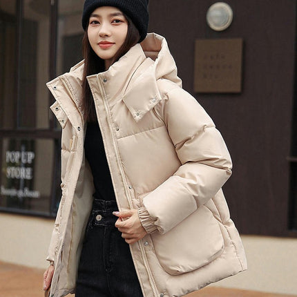 Women's Cropped Puffer Jacket Long Sleeve Hooded Padded Winter Quilted Coat