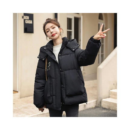 Women's Cropped Puffer Thickened Coat Winter Long Sleeve Hooded Jacket