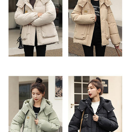 Women's Cropped Puffer Thickened Coat Winter Long Sleeve Hooded Jacket