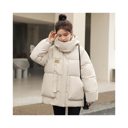 Women's Cropped Puffer Thickened Coat Winter Long Sleeve Hooded Jacket