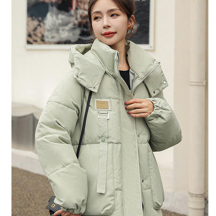 Women's Cropped Puffer Thickened Coat Winter Long Sleeve Hooded Jacket