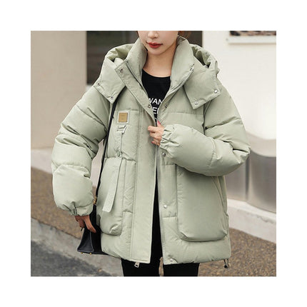 Women's Cropped Puffer Thickened Coat Winter Long Sleeve Hooded Jacket