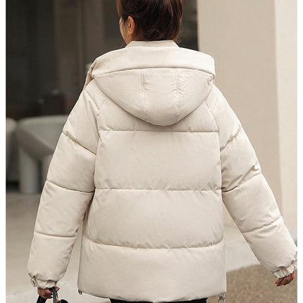 Women's Cropped Puffer Thickened Coat Winter Long Sleeve Hooded Jacket