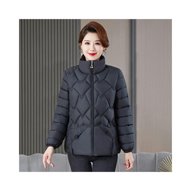 Women's Winter Cropped Puffer Jacket Short Stand Collar Quilted Coat