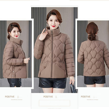 Women's Winter Cropped Puffer Jacket Short Stand Collar Quilted Coat