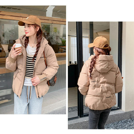 Women's Cropped Hooded Puffer Jacket Zip Up Quilted Winter Padded Coat Outerwear