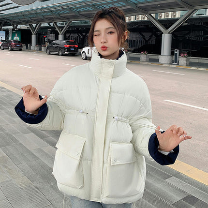 Women's Cropped Winter Zip Up Quilted Puffer Jacket Stand Collar Padded Down Coat