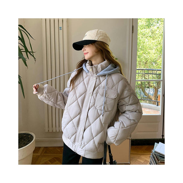 Women's Winter Cropped Puffer Coat Long Sleeve Quilted Hooded Baggy Jacket