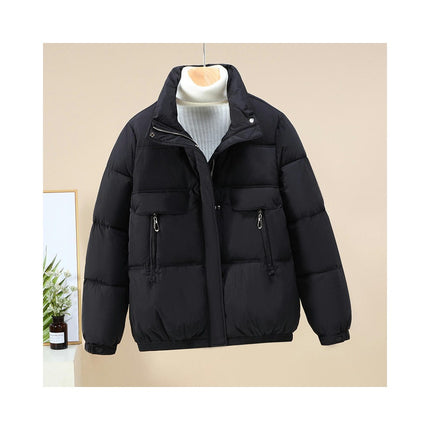 Women Cropped Puffer Jacket Winter Zip Up Stand Collar Padded Down Coat