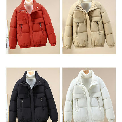 Women Cropped Puffer Jacket Winter Zip Up Stand Collar Padded Down Coat