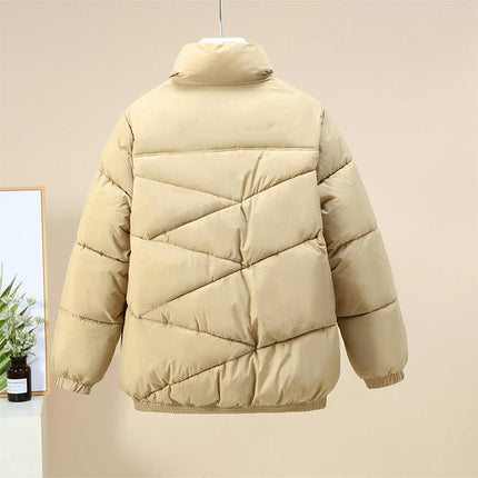 Women Cropped Puffer Jacket Winter Zip Up Stand Collar Padded Down Coat