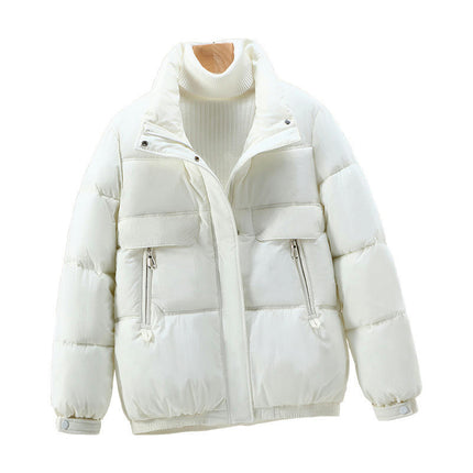 Women Cropped Puffer Jacket Winter Zip Up Stand Collar Padded Down Coat