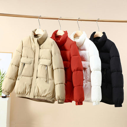 Women Cropped Puffer Jacket Winter Zip Up Stand Collar Padded Down Coat