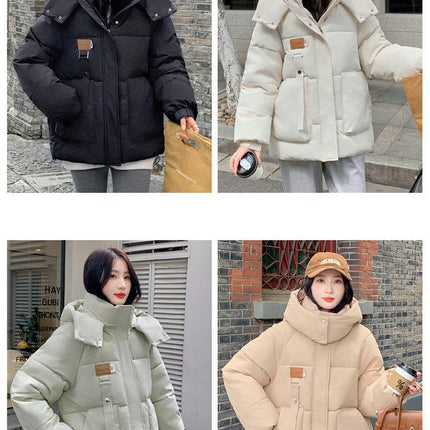 Women's Cropped Puffer Jacket Hooded Zip Up Padded Quilted Coat Winter Outerwear