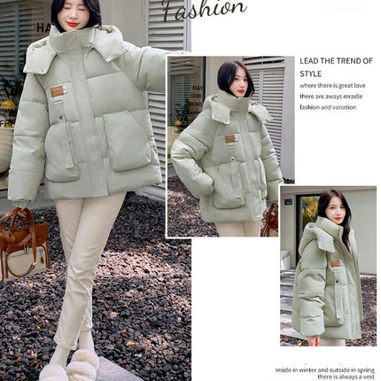 Women's Cropped Puffer Jacket Hooded Zip Up Padded Quilted Coat Winter Outerwear