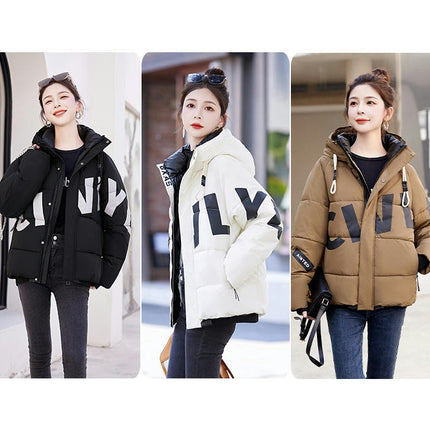 Women's Cropped Puffer Jacket Long Sleeve Hooded Short Padded Coat