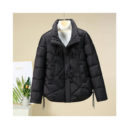 Womens Cropped Puffer Long Sleeve Jacket Quilted Winter Stand Collar Coat