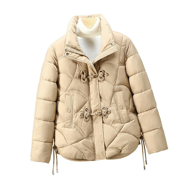 Womens Cropped Puffer Long Sleeve Jacket Quilted Winter Stand Collar Coat