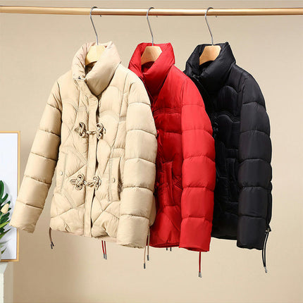 Womens Cropped Puffer Long Sleeve Jacket Quilted Winter Stand Collar Coat