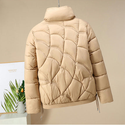 Womens Cropped Puffer Long Sleeve Jacket Quilted Winter Stand Collar Coat