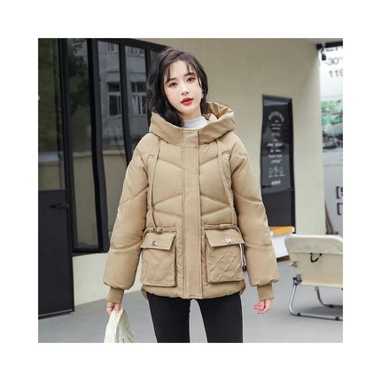 Women's Cropped Puffer Jacket Zip Up Padded Coat Winter Quilted Hooded Outerwear