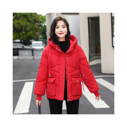 Women's Cropped Puffer Jacket Zip Up Padded Coat Winter Quilted Hooded Outerwear