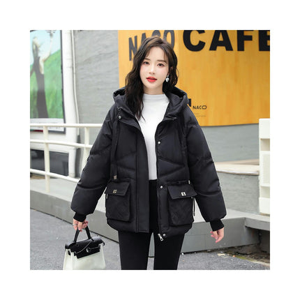 Women's Cropped Puffer Jacket Zip Up Padded Coat Winter Quilted Hooded Outerwear