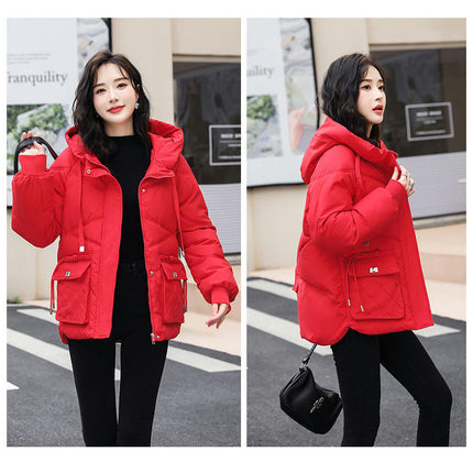 Women's Cropped Puffer Jacket Zip Up Padded Coat Winter Quilted Hooded Outerwear